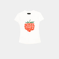 White strawberry graphic baby tee